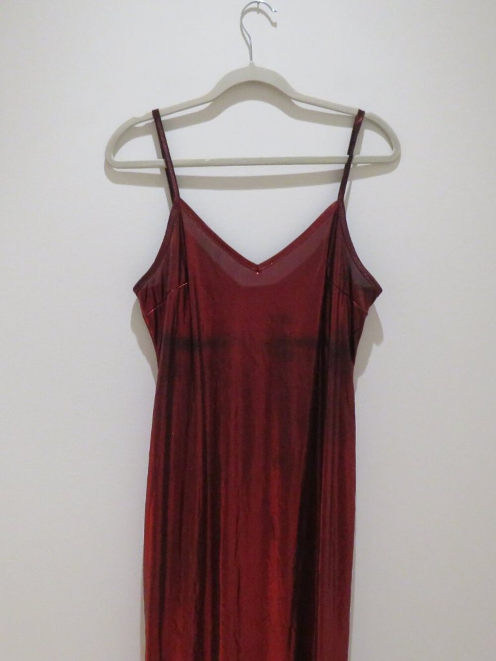 VINTAGE BONKERS USA Red Metallic Maxi Slip Dress Medium 90s Party Friends - Picture 3 of 15
